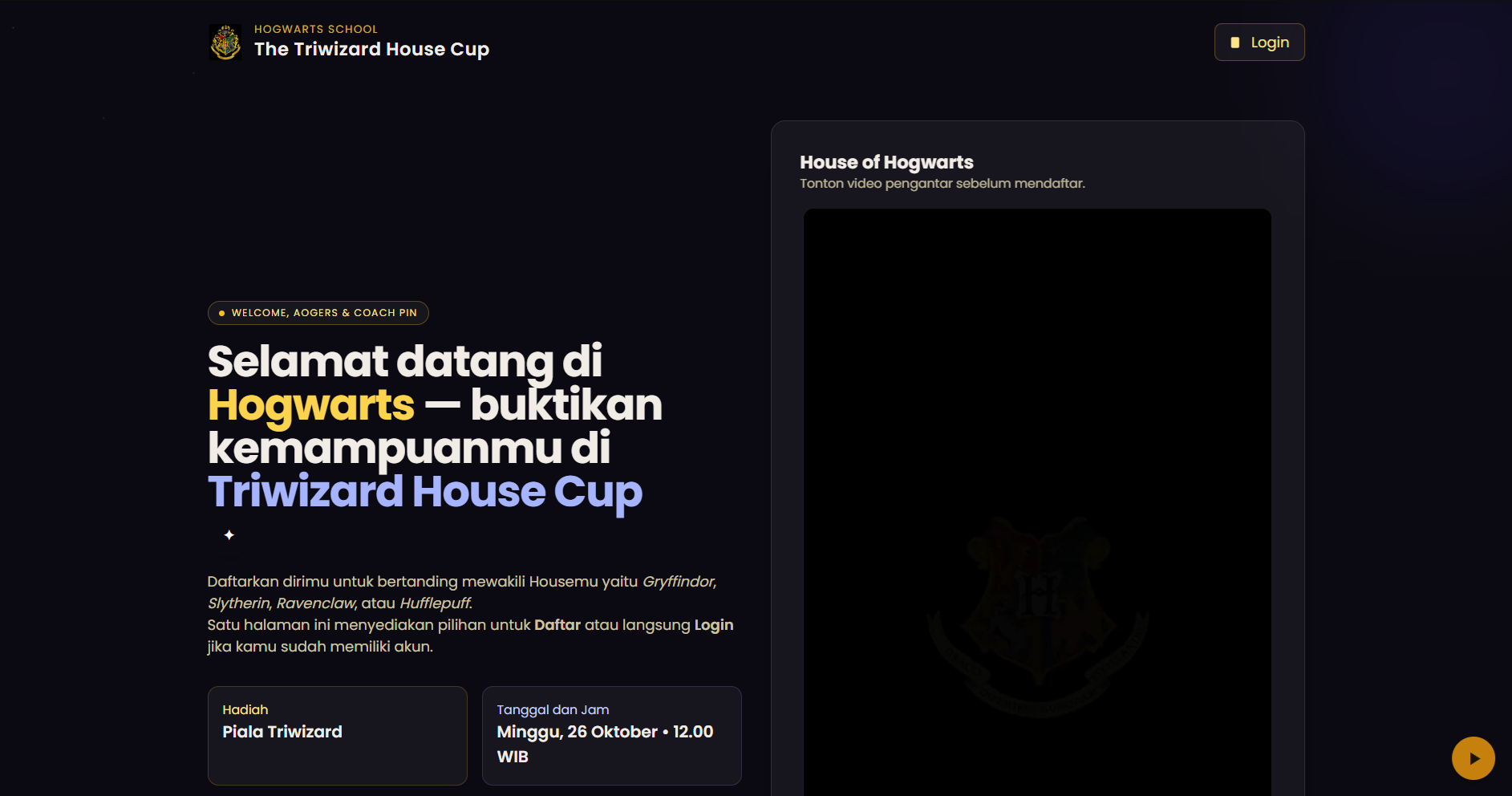 Harry Potter — Event Registration, Quiz & Word Game Platform