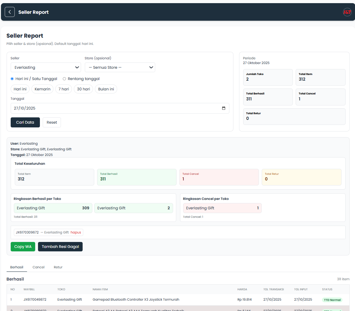 J&T Express — Seller & Returns Reporting